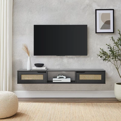 Modern Boho Floating TV Stand For TVs Up To 65" With Rattan Doors - Saracina Home 5 Modern Boho Floating TV Stand For TVs Up To 65" With Rattan Doors - Saracina Home - Image 3