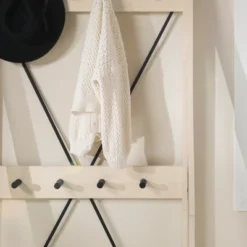 68" Solid Wood X Back Angled Hall Tree White Wash - Saracina Home -Saracina Home Shop GUEST 78968422 3a86 4771 9a4e 0ef03d7daf18