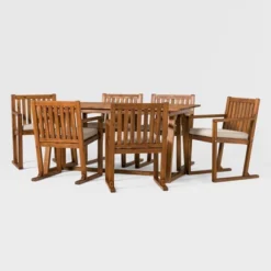 Saracina Home 7pc Modern Slatted Acacia Outdoor Dining Set With Trapezoid Legs -Saracina Home Shop GUEST 7c578f64 72ae 46c5 ac48 00e4a01b963b