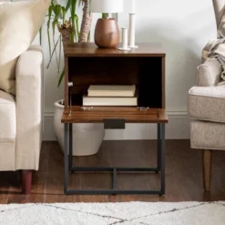 Visconti Boho Slat Pull Down Door Side Table Dark Walnut - Saracina Home -Saracina Home Shop GUEST 7c8b4df9 8fbd 4632 bb8a a35d316bd6f9