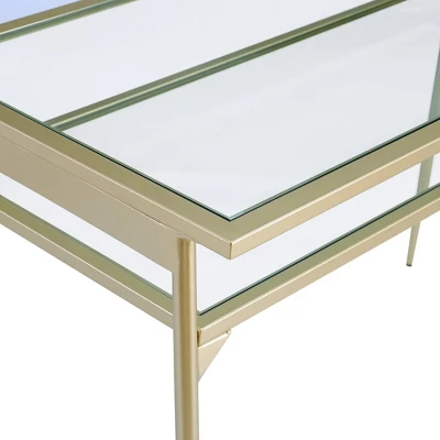 Modern 2 Tier Glass Top Writing Desk With Metal Legs Gold - Saracina Home 6 Modern 2 Tier Glass Top Writing Desk With Metal Legs Gold - Saracina Home - Image 4