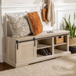 48" Transitional Sliding Door Wood And Metal Bench - Saracina Home -Saracina Home Shop GUEST 7e7d3fd3 cfbe 404d baa2 6aa5913b5340