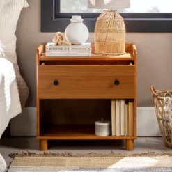 Katie Transitional Tray Top 1 Drawer Solid Wood Nightstand Caramel - Saracina Home -Saracina Home Shop GUEST 80520463 6c45 41f8 be4d 07a5e7b8076b