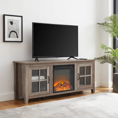 Transitional Farmhouse Window Pane Fireplace TV Stand For TV's Up To 65" Gray Wash - Saracina Home 3 Transitional Farmhouse Window Pane Fireplace TV Stand For TV's Up To 65" Gray Wash - Saracina Home