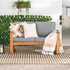 Galia Square Leg Acacia Wood Patio Loveseat With Cushions - Brown - Saracina Home 21 Galia Square Leg Acacia Wood Patio Loveseat With Cushions - Brown - Saracina Home -Saracina Home Shop GUEST 83499b4c 7af6 4677 b9b7 2250ee9b30a1