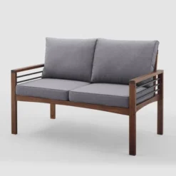 Saybrook Modern Metal And Wood Patio Loveseat - Gray/Dark Brown - Saracina Home -Saracina Home Shop GUEST 87e73a6f 2a88 4b08 836f e43bcdbd4760