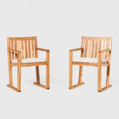 Saracina Home 2pk Acacia Modern Slat-Back Patio Dining Chairs With Cushions -Saracina Home Shop GUEST 95a7a7a2 a395 4b83 b65e 706cd336f719