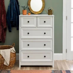 Farmhouse 5 Drawer Grooved Tall Storage Dresser White - Saracina Home -Saracina Home Shop GUEST 96be5b13 02a3 4993 80b5 8619de96e45f