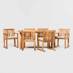 Saracina Home 7pc Modern Slatted Acacia Outdoor Dining Set With Trapezoid Legs -Saracina Home Shop GUEST 9889baa9 16cd 49e5 96b0 15f22df1dab4