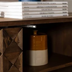 58" Modern Boho Solid Pine Wood Closed Storage Sideboard Brown - Saracina Home -Saracina Home Shop GUEST 9cd08b68 31df 429c b257 49ad72716776