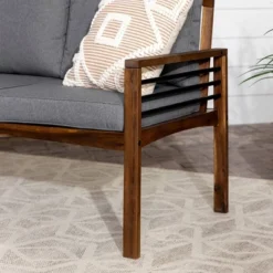 Saybrook Modern Metal And Wood Patio Loveseat - Gray/Dark Brown - Saracina Home -Saracina Home Shop GUEST 9d3c59a7 d784 409b 8d9b 2ff43d11dbb3