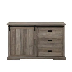 Orson Farmhouse Sliding Grooved Door Sideboard With 3 Drawers Gray Wash - Saracina Home