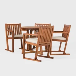 Saracina Home 5pc Modern Slatted Acacia Outdoor Dining Set With Round Table -Saracina Home Shop GUEST 9ed234b4 a32f 4569 b4c3 c06ec5fe0cf4