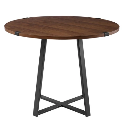 40" Urban Industrial Round Dining Table With Faux Wrap Leg Dark Walnut - Saracina Home 4 40" Urban Industrial Round Dining Table With Faux Wrap Leg Dark Walnut - Saracina Home - Image 2