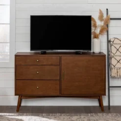 Mid-Century Modern With Closed Storage TV Stand For TVs Up To 58" Walnut - Saracina Home -Saracina Home Shop GUEST ad69daf9 9422 4902 8fb3 e11fa4db8721