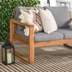 Galia Square Leg Acacia Wood Patio Loveseat With Cushions - Brown - Saracina Home 30 Galia Square Leg Acacia Wood Patio Loveseat With Cushions - Brown - Saracina Home -Saracina Home Shop GUEST aec78d8f f34e 4929 9b47 cb7ed5f1ed0b