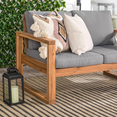 Galia Square Leg Acacia Wood Patio Loveseat With Cushions - Brown - Saracina Home 14 Galia Square Leg Acacia Wood Patio Loveseat With Cushions - Brown - Saracina Home - Image 12