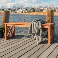 53" Slatted Acacia Wood X-Frame Patio Bench Brown - Saracina Home -Saracina Home Shop GUEST b693a23e 6fc7 41fe 8ad1 80ccc722306b