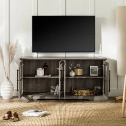 Avalene Modern Farmhouse 4 Door Glass Window Pane TV Stand For TVs Up To 65" - Saracina Home -Saracina Home Shop GUEST b77f57f2 2470 40f8 bfe9 8dc0943c5dfc