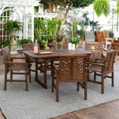 7pc Slatted Extendable Acacia Wood Patio Dining Set - Saracina Home -Saracina Home Shop GUEST ba689393 b797 4b5f 973a 358227a95d0c