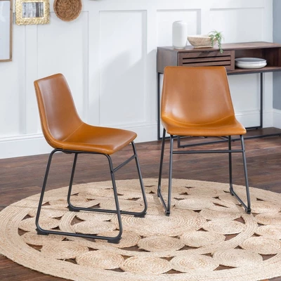 Set Of 2 Laslo Modern Upholstered Faux Leather Dining Chairs - Saracina Home 3 Set Of 2 Laslo Modern Upholstered Faux Leather Dining Chairs - Saracina Home