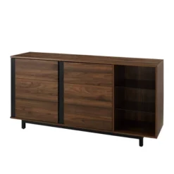 Shing Modern Striped Door 60" Sideboard With Glass Shelves Dark Walnut - Saracina Home -Saracina Home Shop GUEST c2654c8f 47e3 4a2c 9024 8bb7c4e80d42