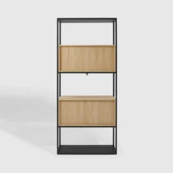 75" Modern Reeded Door Storage Bookshelf Coastal Oak/Black - Saracina Home -Saracina Home Shop GUEST c2b61cbf ec0f 403e b734 616ad8d7935e