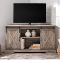 Robinson Rustic Transitional Sliding Barn Door Corner TV Stand For TVs Up To 58" - Saracina Home -Saracina Home Shop GUEST c3c5bfe5 57a2 47cd ad64 9af49c588b45