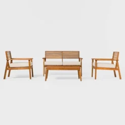 Saracina Home 4pc Mid-Century Modern Slatted Acacia Outdoor Patio Conversation Furniture Set -Saracina Home Shop GUEST c4d7d1d2 081c 481c b87f 5213fd61bac6