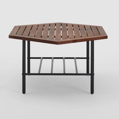 Saybrook Modern Metal And Wood Patio Hexagon Coffee Table - Dark Brown - Saracina Home 4 Saybrook Modern Metal And Wood Patio Hexagon Coffee Table - Dark Brown - Saracina Home - Image 2