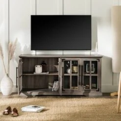 Avalene Modern Farmhouse 4 Door Glass Window Pane TV Stand For TVs Up To 65" - Saracina Home -Saracina Home Shop GUEST ceb56c53 532c 41c4 bc33 7237d1461a67