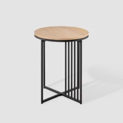 Modern Metal Bar Round Side Table Coastal Oak/Black ­ Saracina Home -Saracina Home Shop GUEST cf926dfd 2da6 405a a32f 1c254fbe2ddb