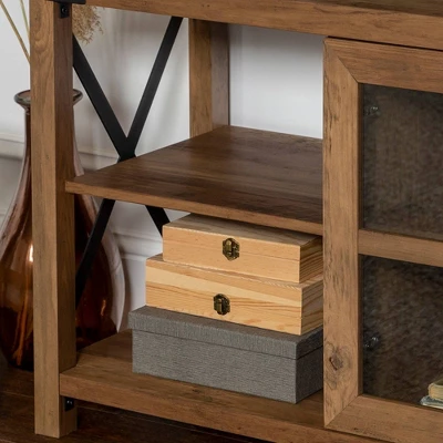 Sophie Rustic Farmhouse X Frame Glass Doors TV Stand For TVs Up To 80" Rustic Oak - Saracina Home 14 Sophie Rustic Farmhouse X Frame Glass Doors TV Stand For TVs Up To 80" Rustic Oak - Saracina Home - Image 12