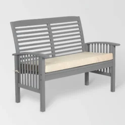 Ravenscroft Modern Boho Acacia Wood Slatted Outdoor Loveseat With Cushion - Saracina Home -Saracina Home Shop GUEST d34b2324 8da3 44de b35e 2463e261fae8