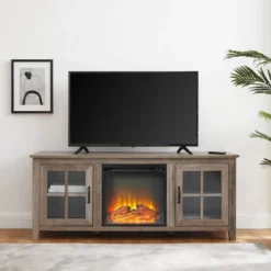 Transitional Farmhouse Window Pane Fireplace TV Stand For TV's Up To 65" Gray Wash - Saracina Home 13 Transitional Farmhouse Window Pane Fireplace TV Stand For TV's Up To 65" Gray Wash - Saracina Home -Saracina Home Shop GUEST d351ce73 2216 4f3d 88b8 b599df8da9f2