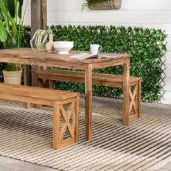 3pc Acacia Wood X Design Outdoor Patio Dining Set - Brown - Saracina Home -Saracina Home Shop GUEST d443785c 83db 4334 bf12 a97492ae3d88