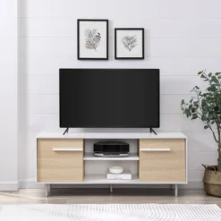 Modern 2 Door TV Stand For TVs Up To 65" Solid White/Coastal Oak/White - Saracina Home -Saracina Home Shop GUEST d6237cf6 7faf 4a9a ab9d 1f1963b17cb5