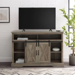 Transitional Sliding Barndoor Highboy TV Stand For TVs Up To 58" - Saracina Home -Saracina Home Shop GUEST d93bcb01 6b73 4caa 92df 0c0c138da9a4