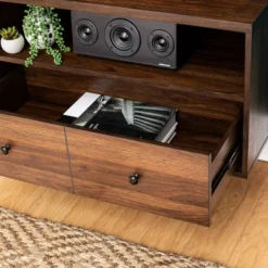 Modern Vinyl Record Player Storage TV Stand For TVs Up To 65" Dark Walnut - Saracina Home -Saracina Home Shop GUEST da3c3527 13f3 4543 9538 6f78de8aa248