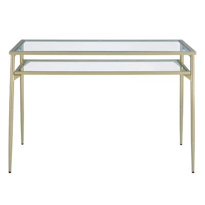 Modern 2 Tier Glass Top Writing Desk With Metal Legs Gold - Saracina Home 3 Modern 2 Tier Glass Top Writing Desk With Metal Legs Gold - Saracina Home