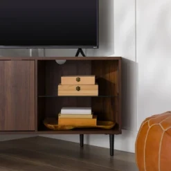 Contemporary Corner TV Stand For TVs Up To 55" Dark Walnut - Saracina Home -Saracina Home Shop GUEST e0479c82 71bd 4df9 b733 5615a41811fc