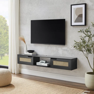 Modern Boho Floating TV Stand For TVs Up To 65" With Rattan Doors - Saracina Home 3 Modern Boho Floating TV Stand For TVs Up To 65" With Rattan Doors - Saracina Home