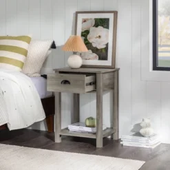 June Rustic Transitional Square Nightstand With Lower Shelf - Saracina Home -Saracina Home Shop GUEST e4b89c7a 3f47 41ca 9e7c 3af237354be6