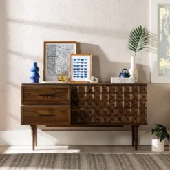 58" Modern Boho Solid Pine Wood Closed Storage Sideboard Brown - Saracina Home -Saracina Home Shop GUEST e7a42ca6 b5ea 4c1b a22e aab985ea5241
