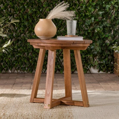 Saracina Home Modern Slatted Round Acacia Accent Table 4 Saracina Home Modern Slatted Round Acacia Accent Table - Image 2
