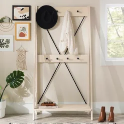 68" Solid Wood X Back Angled Hall Tree White Wash - Saracina Home -Saracina Home Shop GUEST ea1e1754 a772 448f ae28 8c2dce3fdc3f