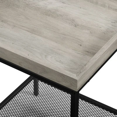Rosalyn Urban Industrial Glam Square Tray Side Table With Metal Mesh Shelf Gray Wash - Saracina Home 5 Rosalyn Urban Industrial Glam Square Tray Side Table With Metal Mesh Shelf Gray Wash - Saracina Home - Image 3