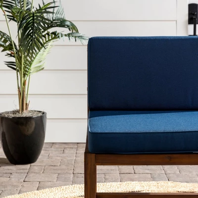 Modular Acacia Wood Armless Patio Chair With Cushion - Dark Brown/Navy - Saracina Home 10 Modular Acacia Wood Armless Patio Chair With Cushion - Dark Brown/Navy - Saracina Home - Image 8