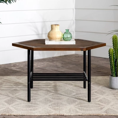 Saybrook Modern Metal And Wood Patio Hexagon Coffee Table - Dark Brown - Saracina Home 8 Saybrook Modern Metal And Wood Patio Hexagon Coffee Table - Dark Brown - Saracina Home - Image 6