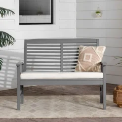 Ravenscroft Modern Boho Acacia Wood Slatted Outdoor Loveseat With Cushion - Saracina Home -Saracina Home Shop GUEST f8d474ed ee58 4568 8446 360382d2da01